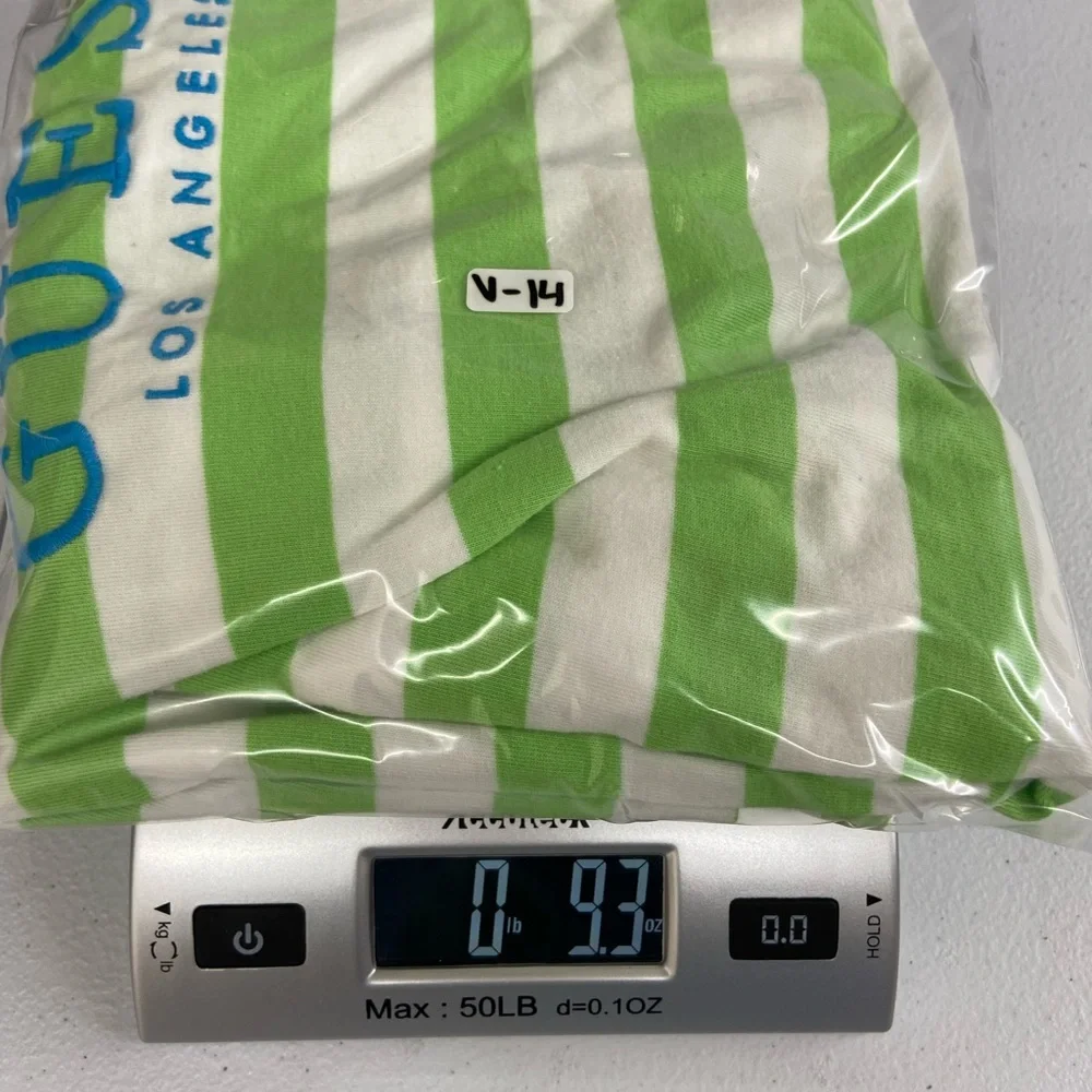 Vintage GUESS Los Angeles men’s green white striped embroidered casual‎ shirt L - Picture 9 of 9